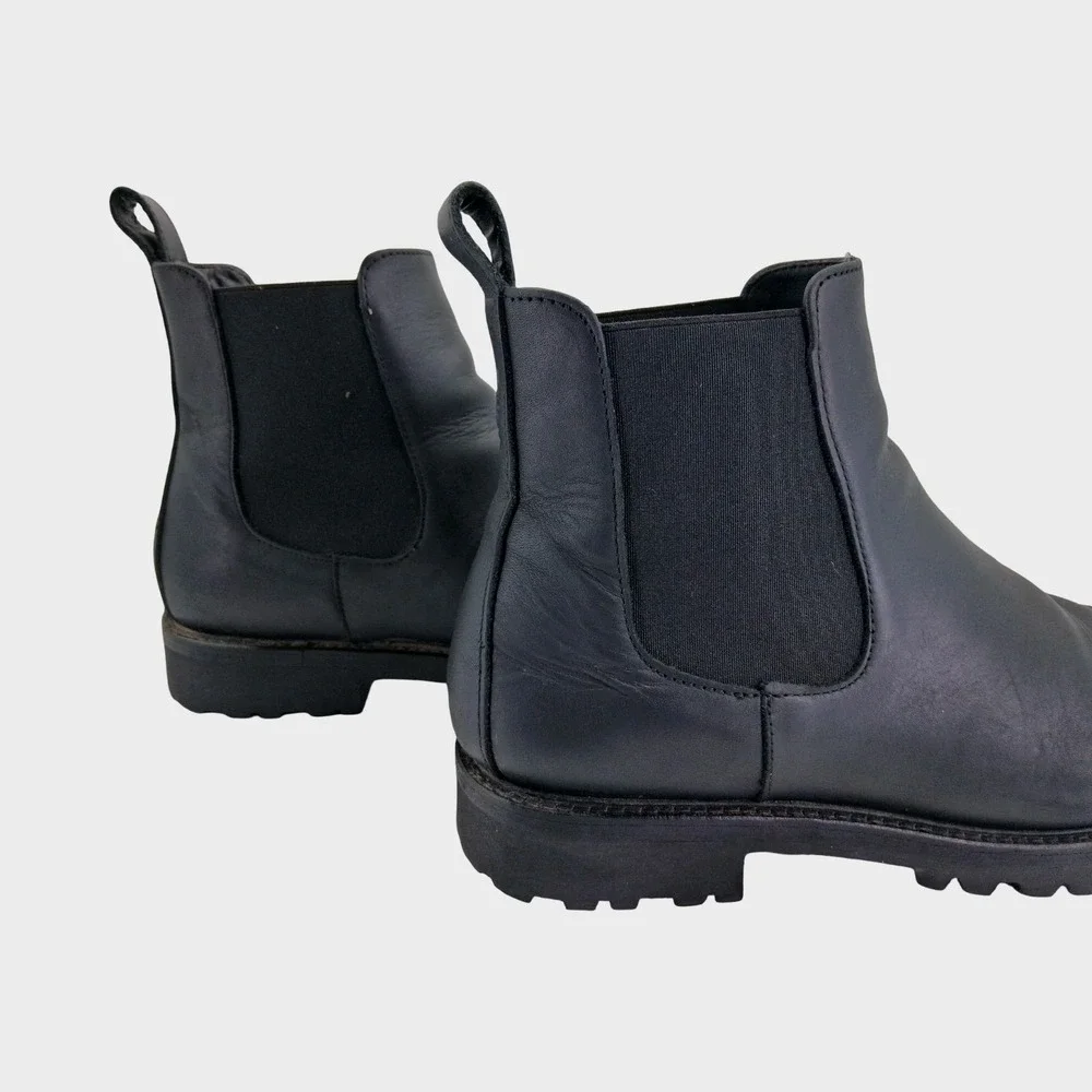 Patina Chelsea Boots Mens Size 9.5 Black Leather Pull On Ankle Casual Lug Sole